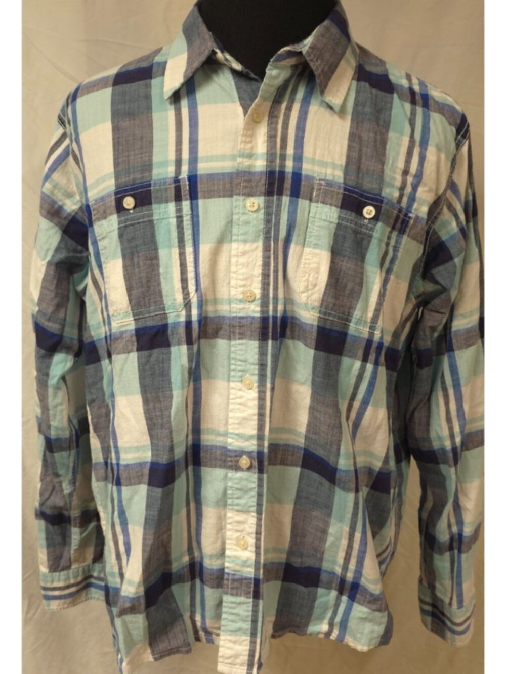 Wrangler Mens XL Blue Plaid Button Up Long Sleeve Western Cowboy Stretch Shirt